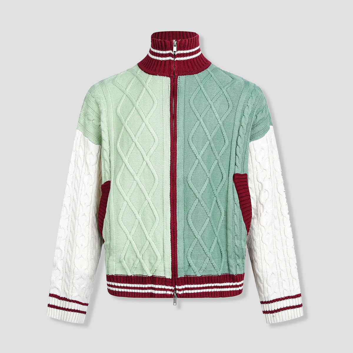 ケーブルカラーブロックニット