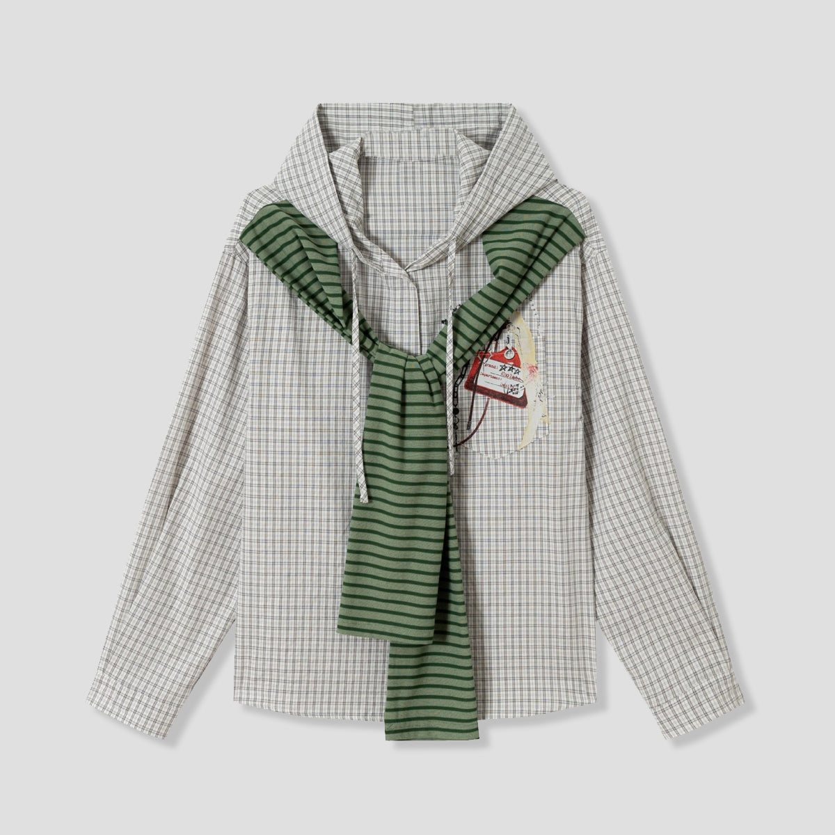 レイヤードフーディ チェックシャツ