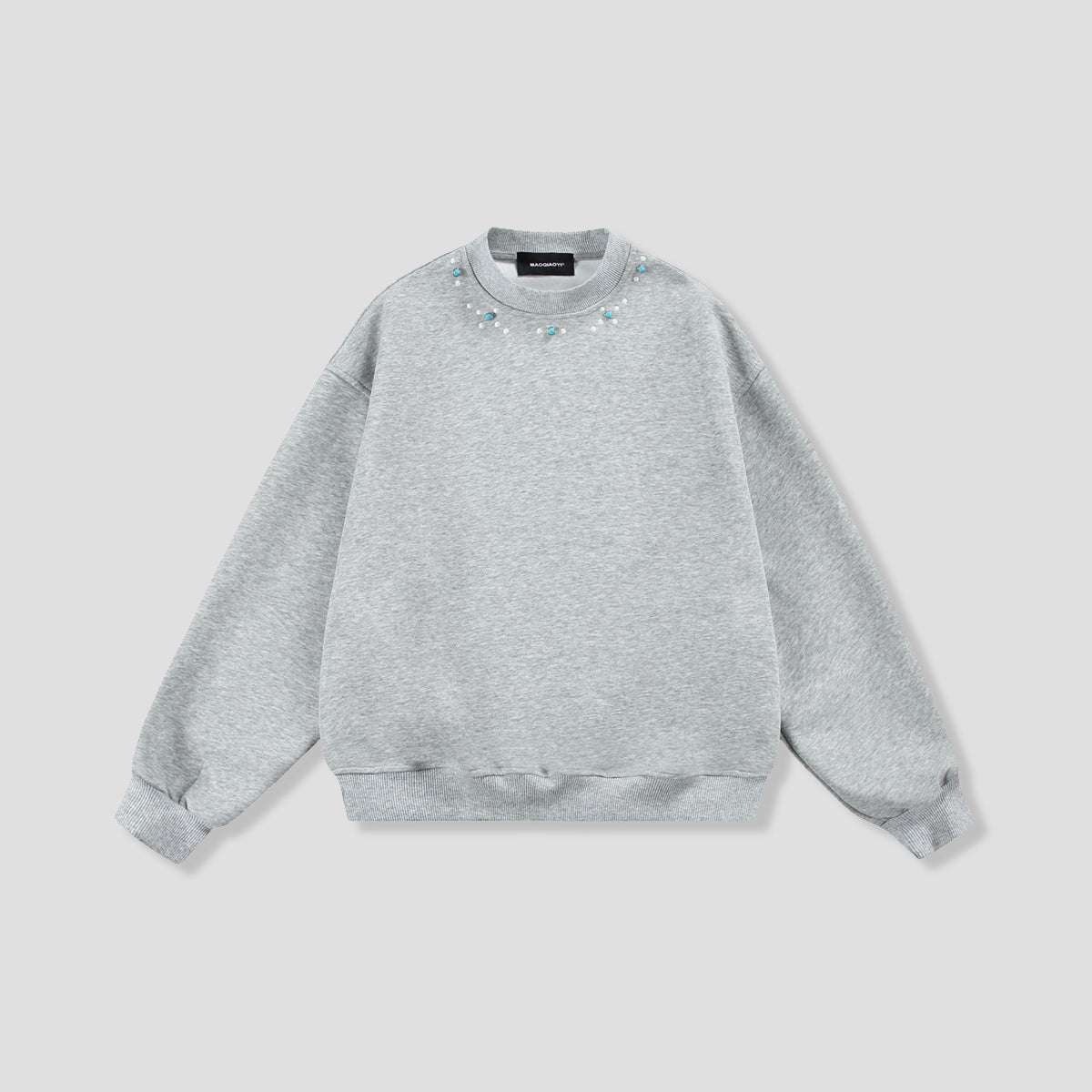 ターコイズスタッズ ネックデザイン スウェット