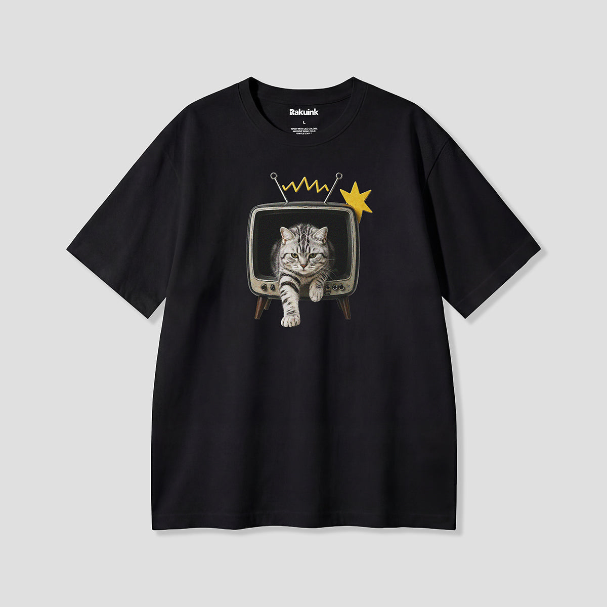 【予約】テレビから出てくるねこ Tシャツ