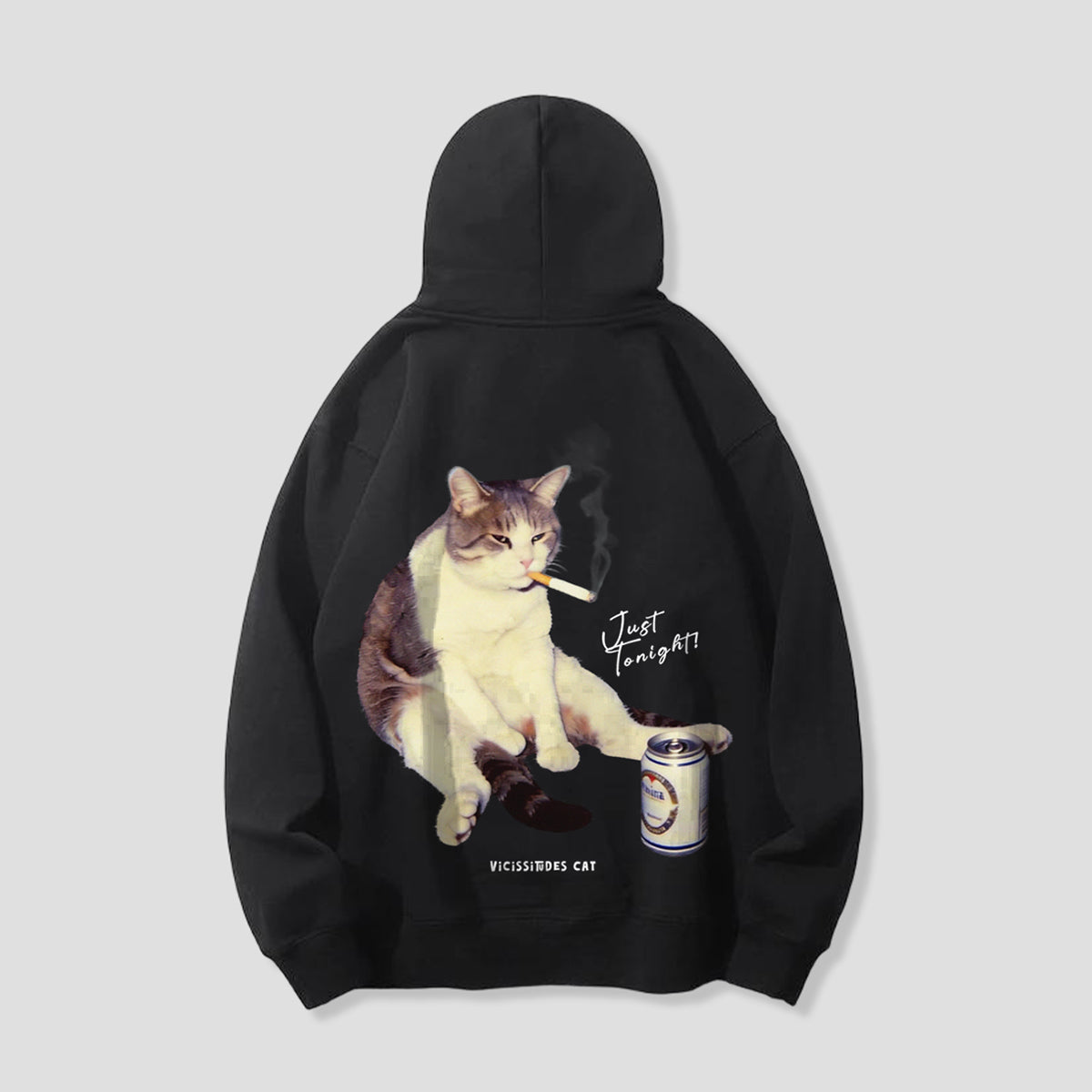 【予約】夜更かし猫 グラフィック バックプリントパーカー