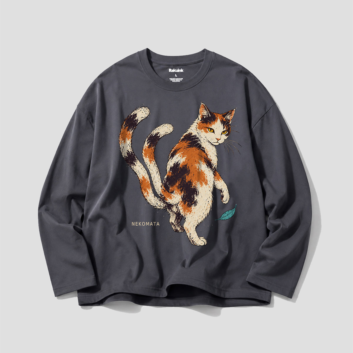 振り向く猫又 グラフィック ロングスリーブTシャツ