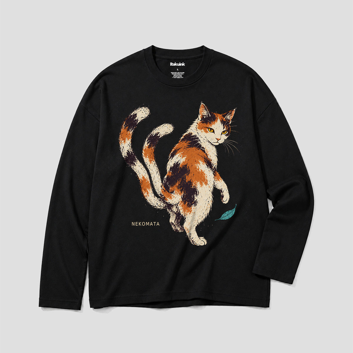 振り向く猫又 グラフィック ロングスリーブTシャツ