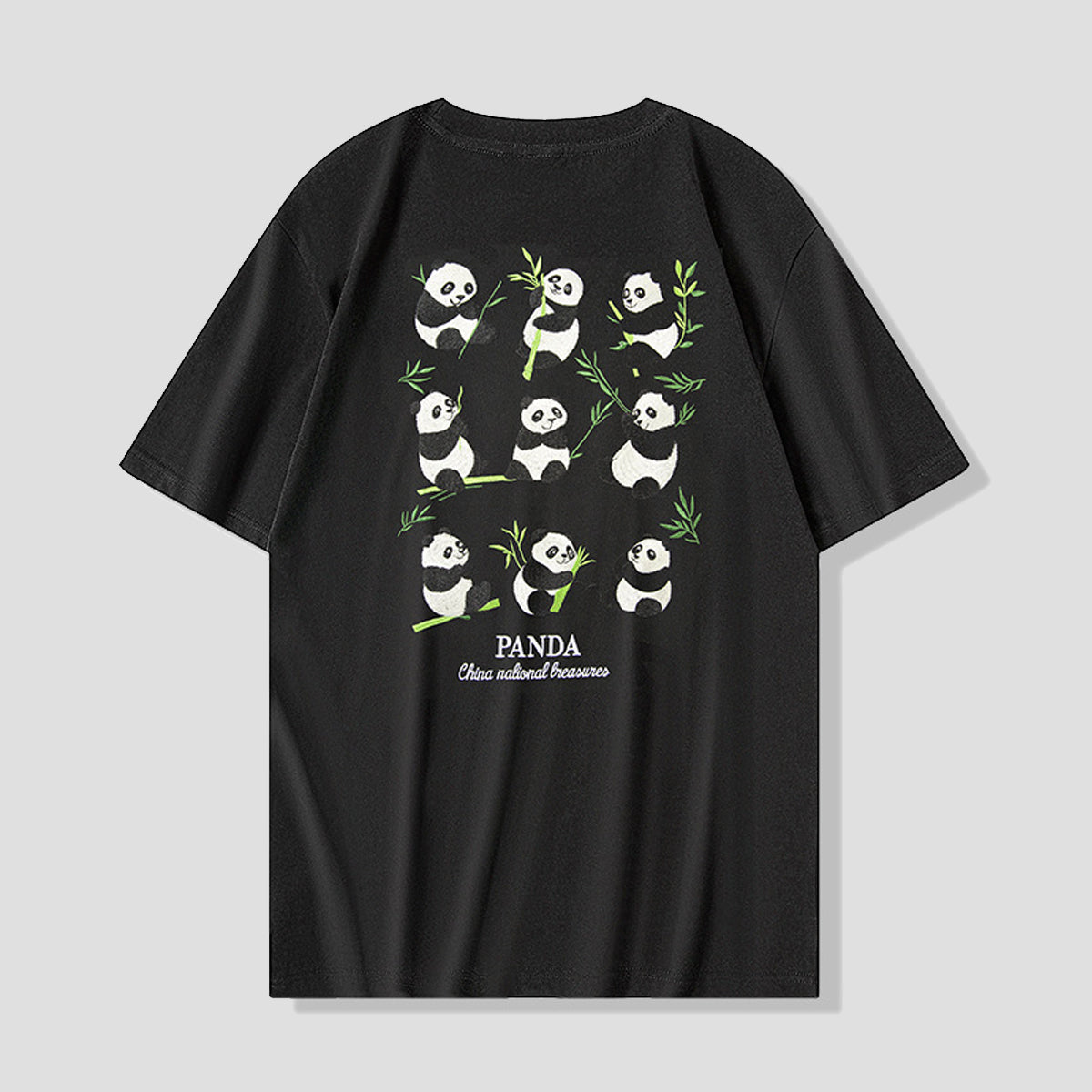 チャイナパンダと竹　刺繍入りTシャツ