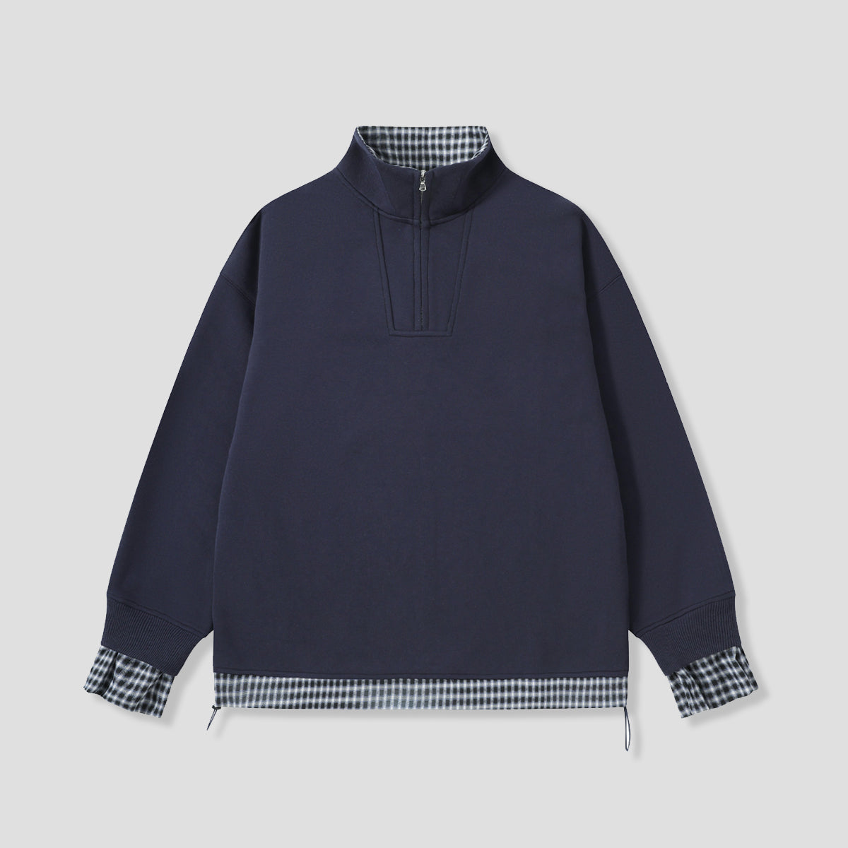 レイヤードチェック ハーフジップ