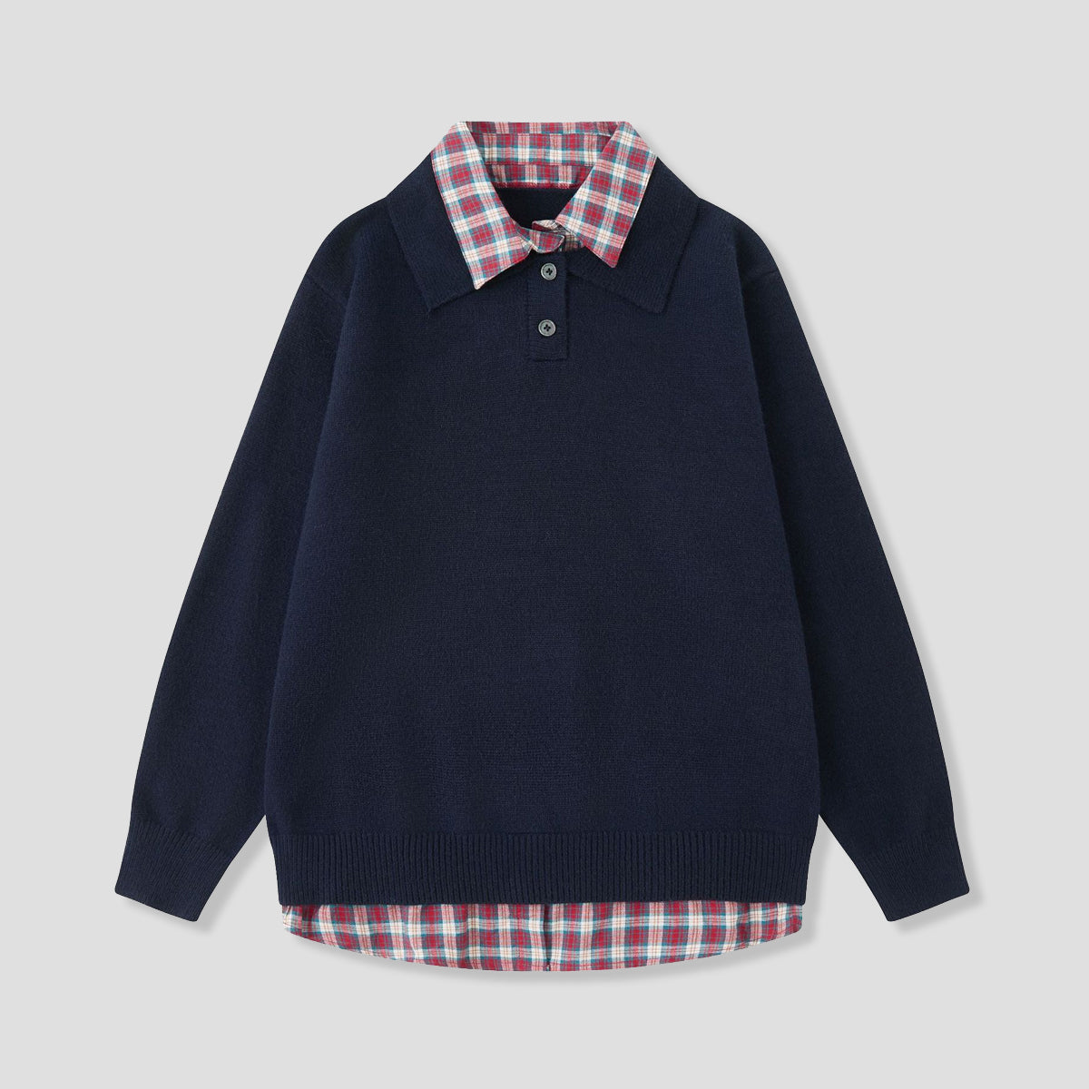 レイヤードチェック ニットトップス