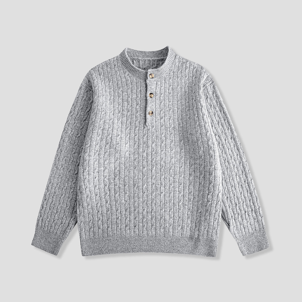 ボタンケーブルニット