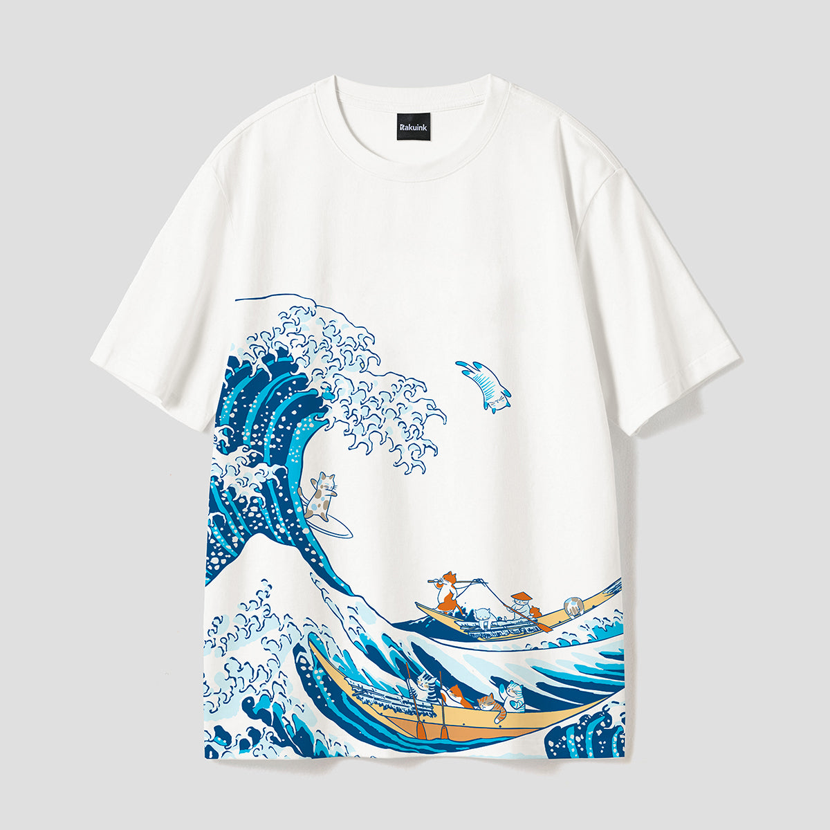 和風猫物語｜猫たちの波乗りTシャツ