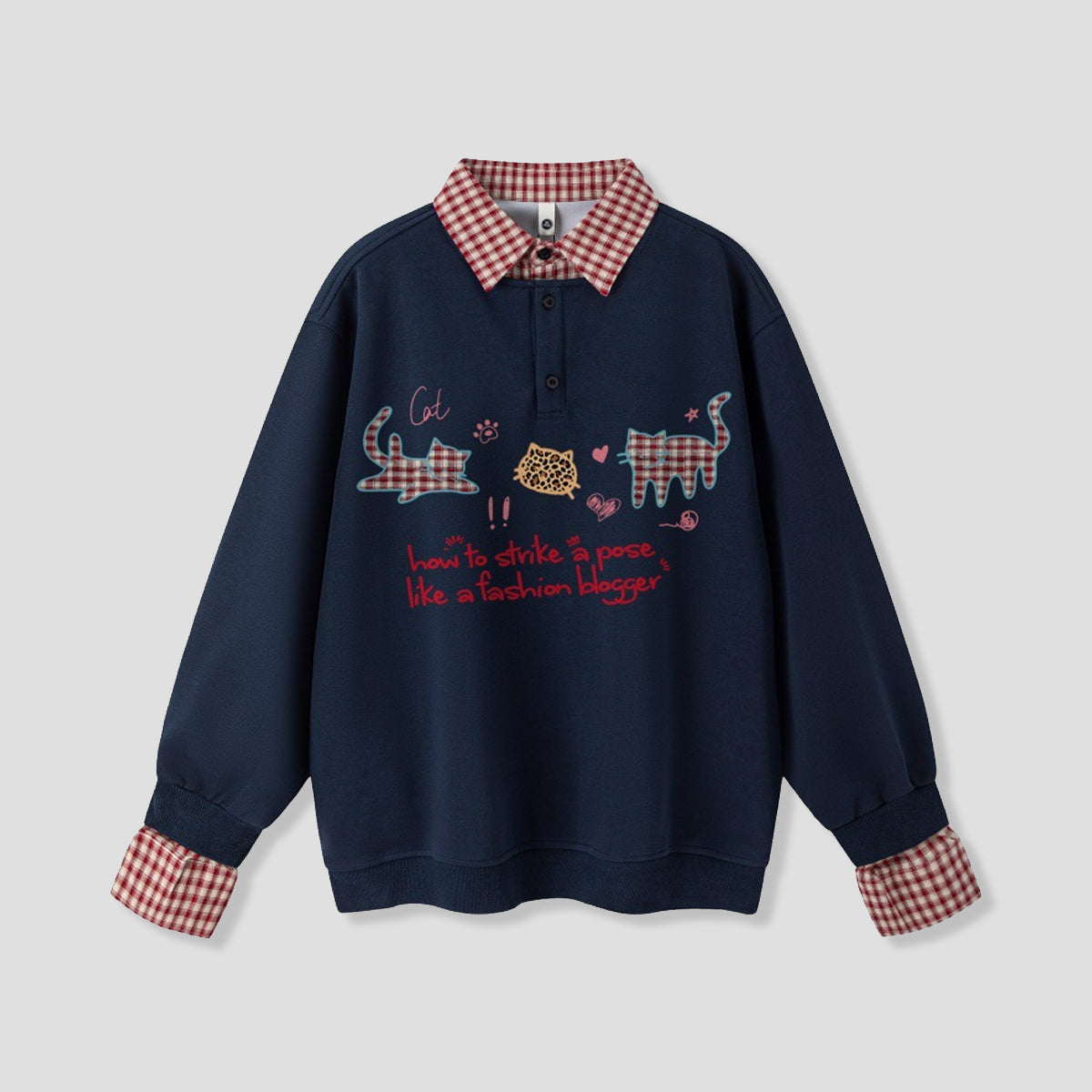 チェックキャット ポロスウェット