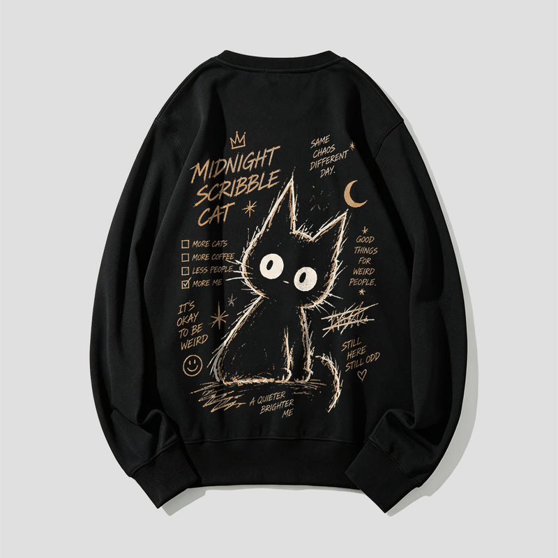 MIDNIGHT SCRIBBLE CAT グラフィックスウェット