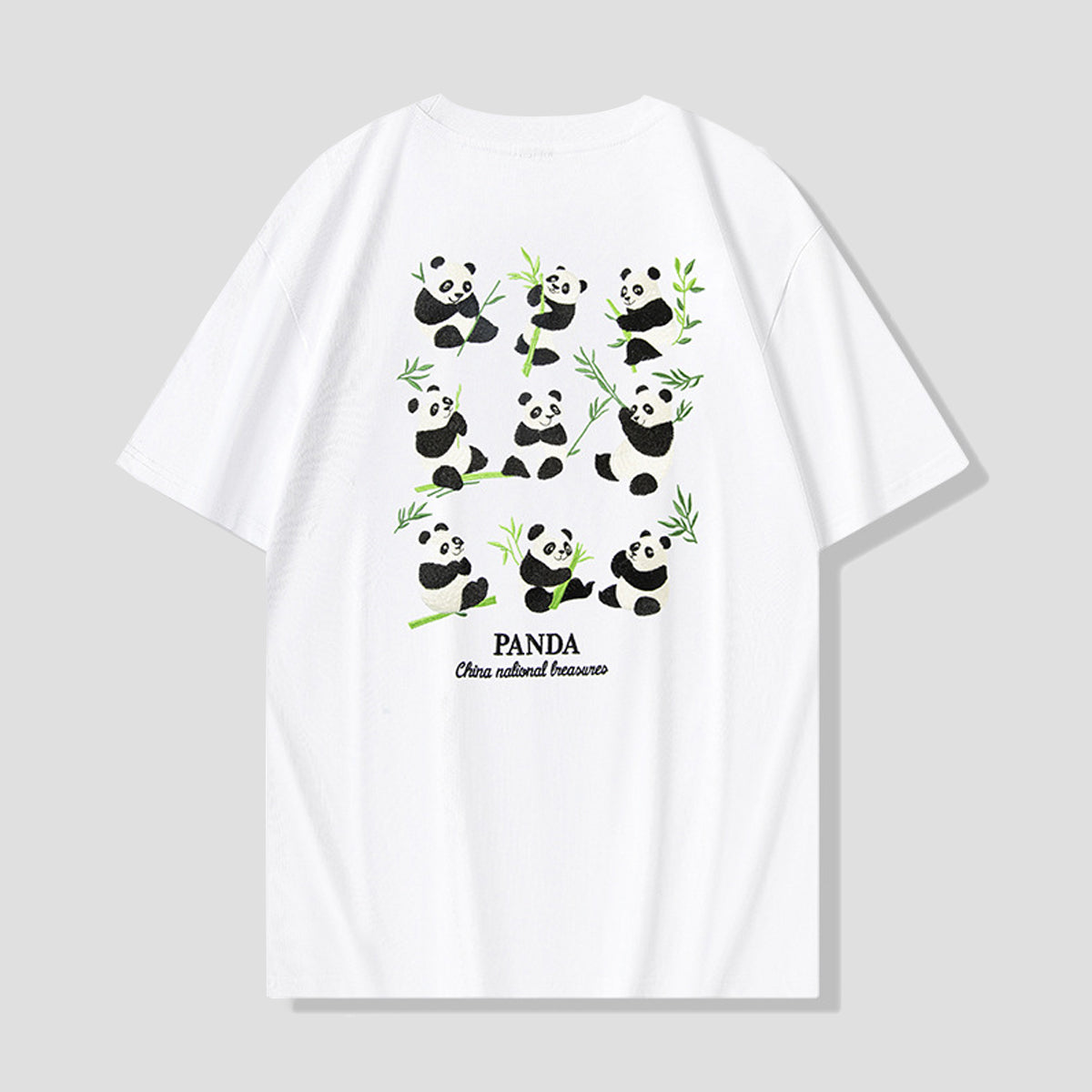 チャイナパンダと竹　刺繍入りTシャツ