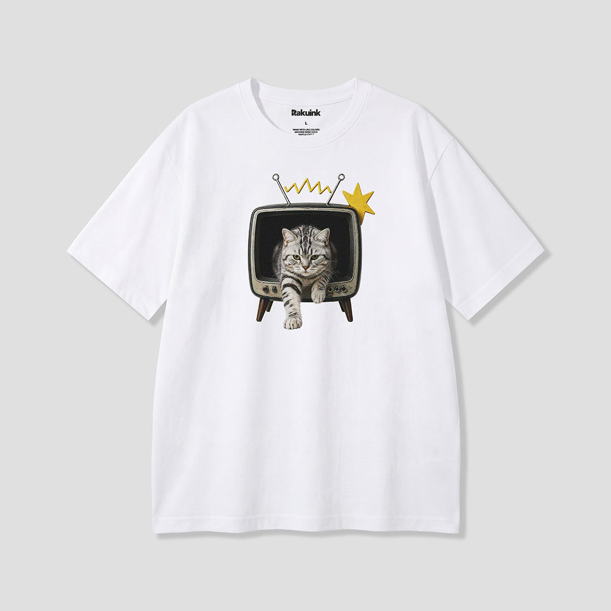 【予約】テレビから出てくるねこ Tシャツ