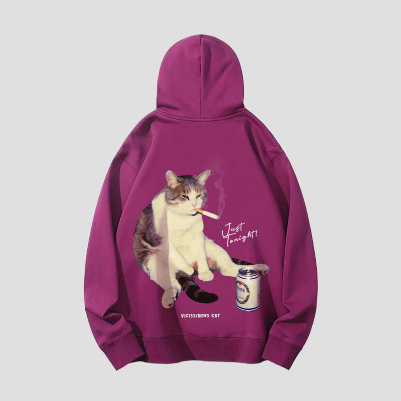 夜更かし猫 グラフィック バックプリントパーカー