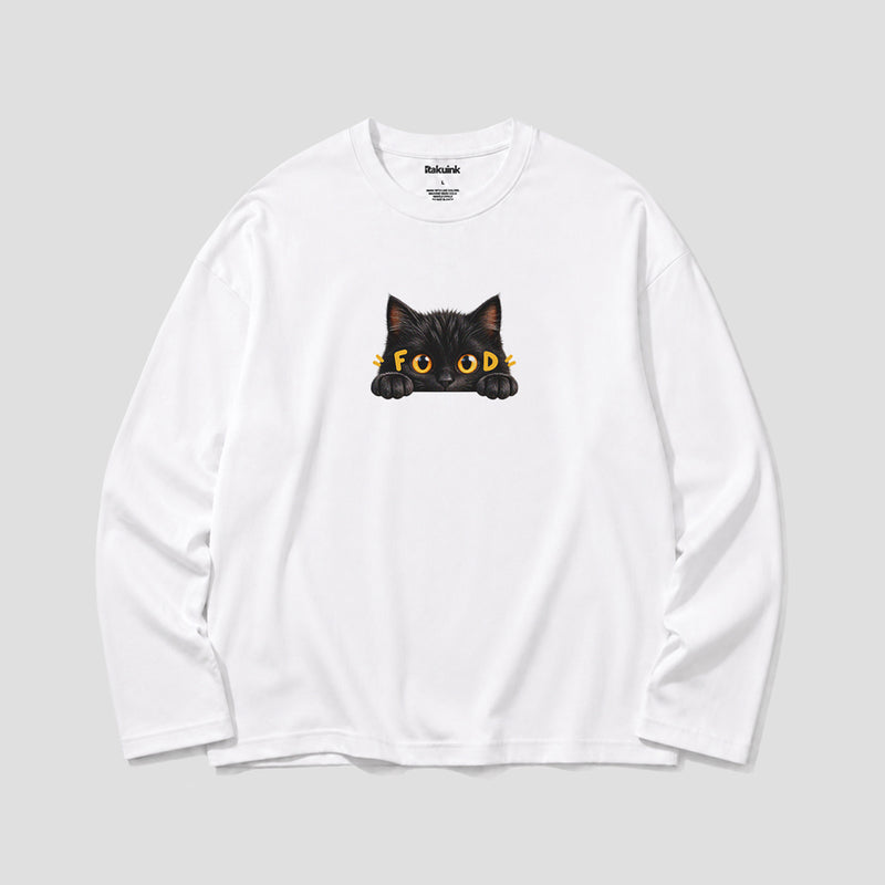 【予約】ごはん待ち黒猫 ロングスリーブTシャツ