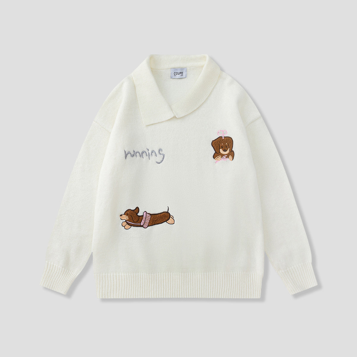 レトロダックスフンド刺繍 襟付きニット