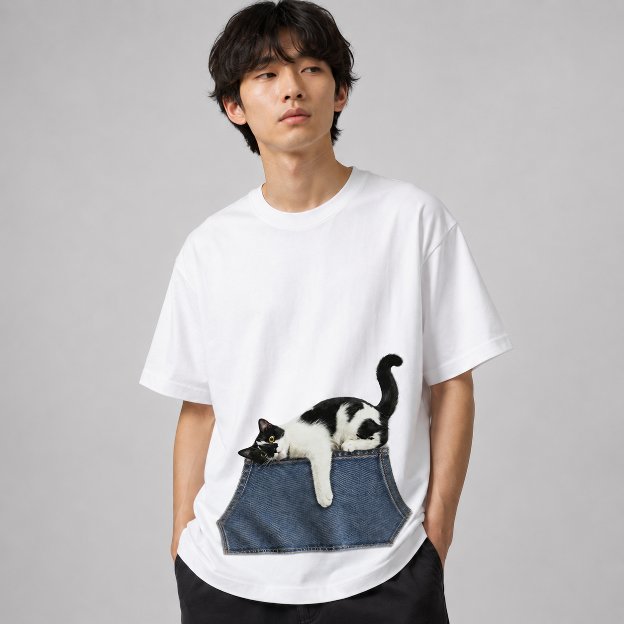 予約】デニムポケットキャット グラフィックTシャツ – RakuInk